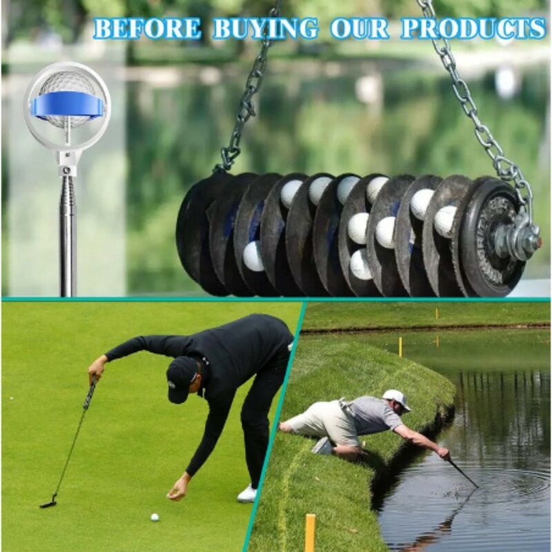 9FT Portable Telescopic New Golf Ball Retriever Stainless Steel Shaft Golf Ball Picker Ball Pick Up Scoop Automatic Locking Scoo
