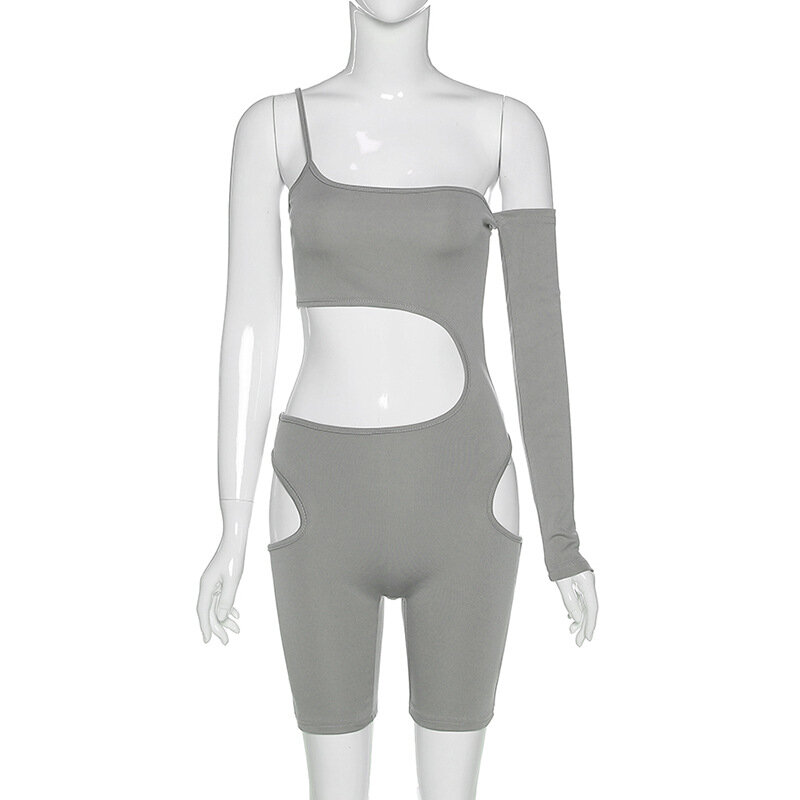 Simenual 섹시한 뜨거운 바이커 반바지 장난 꾸러기 여자 한 어깨 2020 여름 패션 스키니 Palysuits Bodycon 파티 Clubwear