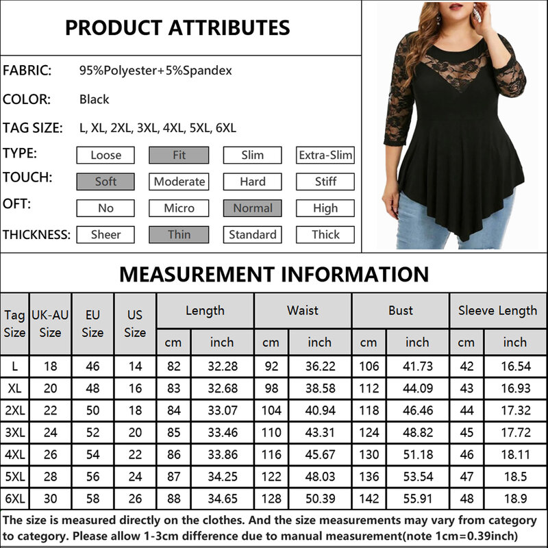 Sexy Lace Spliced Plus Size Shirt Tops Women Loose irregular hem top Large Size High Street Hollow Out Elegant Pullover Tops