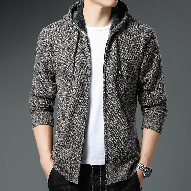 Winter Sweater for Men Fleece Hooded Coat New Wool Knitted Original Brand Spring Autumn Knit Hoodies Zipper Cardigan Jacket