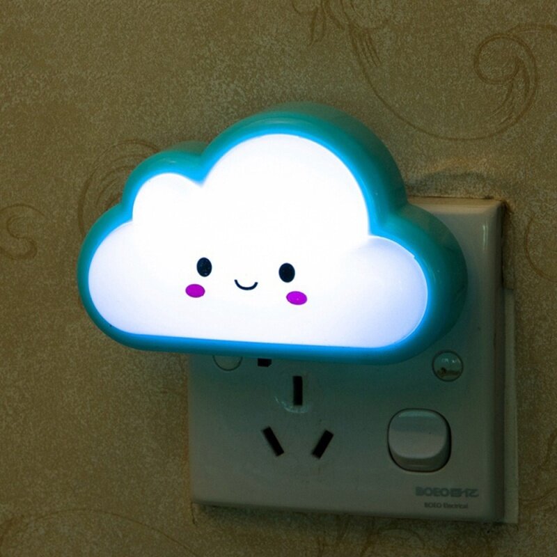 Mini lâmpada noturna led, desenho animado, nuvem, 110v-220v, plug eua, luz noturna para crianças, iluminação para o quarto e para sala