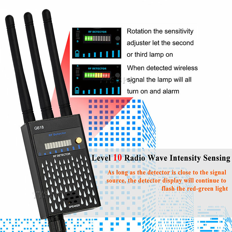 Proker-Detector de señal RF CDMA, 3 antenas, antiespía, GSM, Bug, GPS, rastreador inalámbrico, cámara oculta, escucha, G618