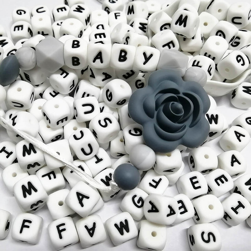 BOBO.BOX – perles en Silicone avec lettres de l'alphabet anglais de 12mm, de qualité alimentaire, à mâcher, DIY, jouets de dentition pour bébé, pendentif, 10 pièces