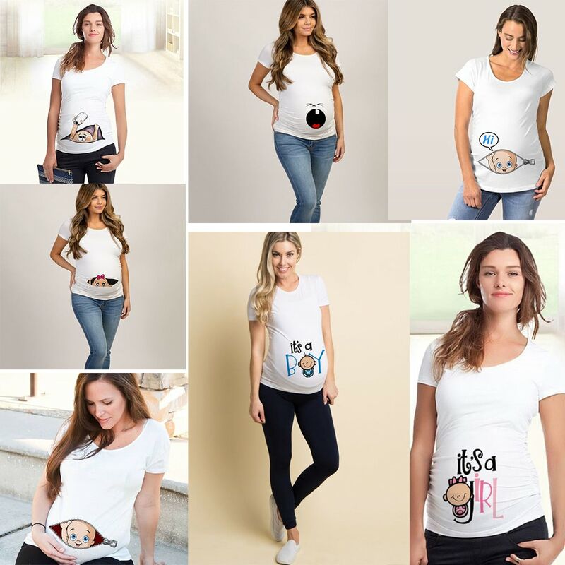 Sweat-shirt à col rond pour femmes enceintes, vêtements de mode d'été, ALTERBaby Peeking, imprimé zippé drôle, offre spéciale, tenues en Y de grossesse