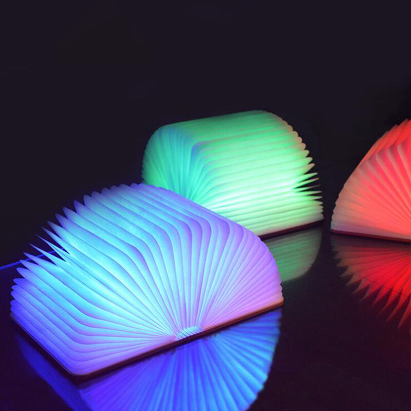 5 couleurs USB rechargeable LED veilleuse créative en bois rvb livre pliant lumière maison bureau lampe décorative pour enfant bébé cadeau d'anniversaire