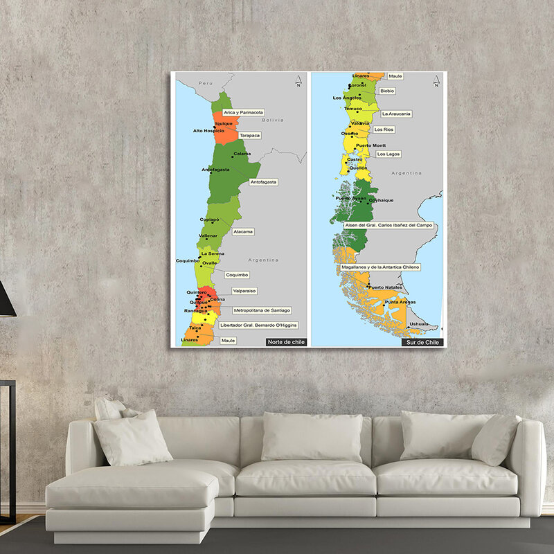 150*150cm Political Map of Chile In Spanish Wall Poster Non-woven Canvas Painting Classroom Home Decoration School Supplies