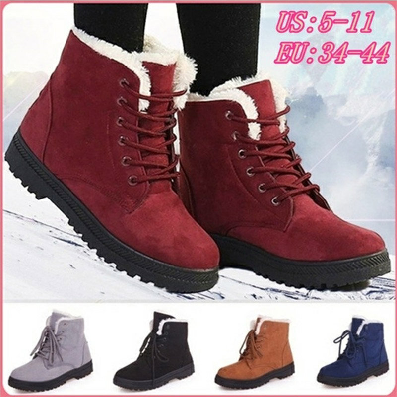 Женские ботинки, зимние Ботинки на каблуке, теплые плюшевые ботинки до щиколотки, большие размеры 44