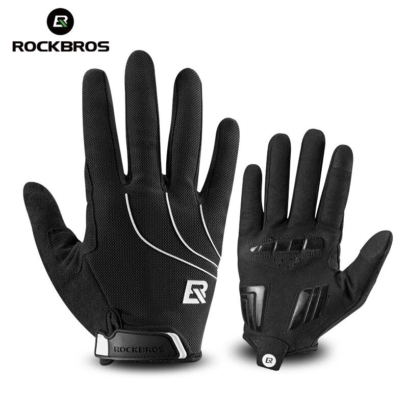 ROCKBROS Full Finger Windproof Cycling Gloves Riding Bicycle Gloves For Men Women Bike Gel pad Gloves Sport Shockproof Gloves