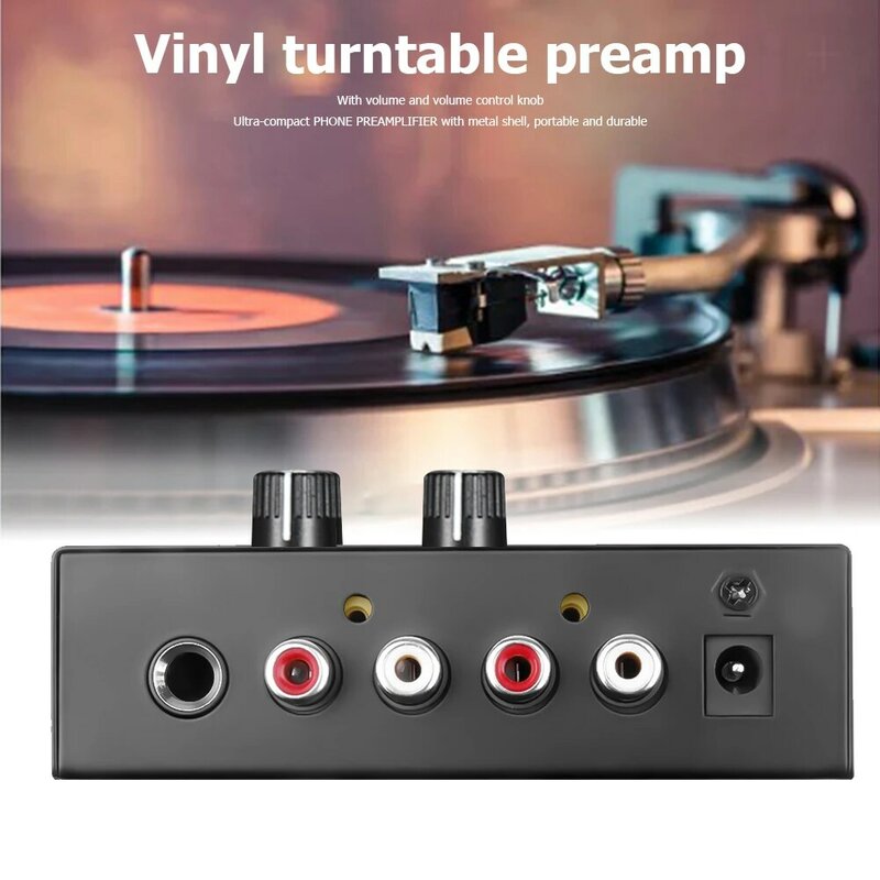 Phono Preamp pre Amp Preamplifier with Level Volume Control RCA Input Output 1/4" TRS Output Interfaces for LP Vinyl Turntable