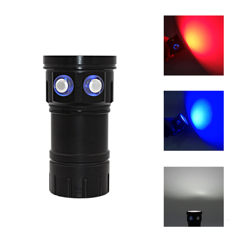 LED การถ่ายภาพวิดีโอไฟฉาย15x XM-L2สีขาว + 6x XPE สีแดง + 6x XPE Blue ใต้น้ำกันน้ำยุทธวิธีไฟฉายโคมไฟ