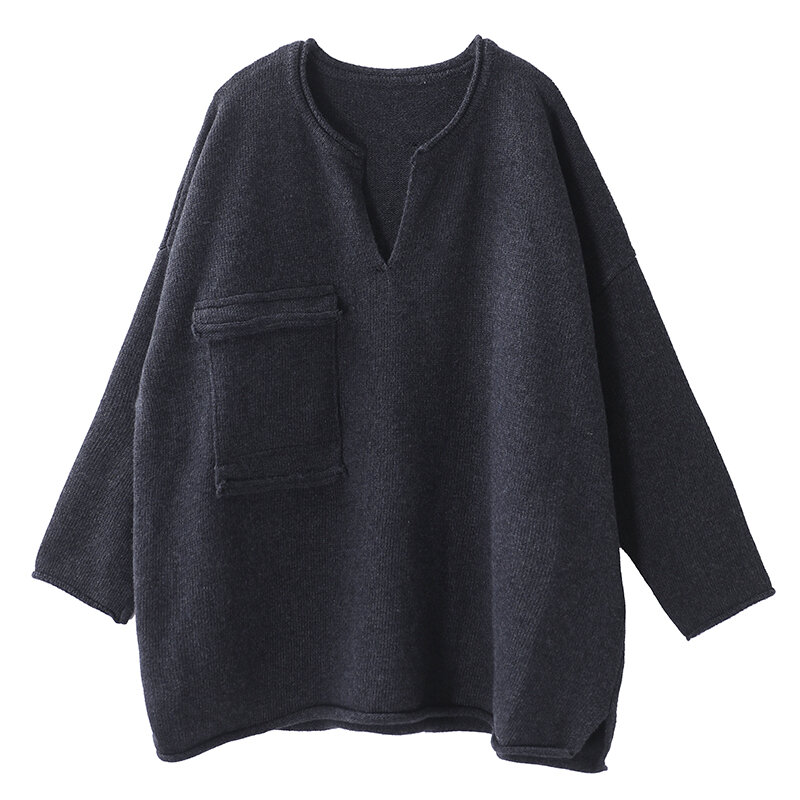 Женский новый осенний и зимний Повседневный свитер в Корейском стиле размера плюс с v-образным вырезом и одним карманом