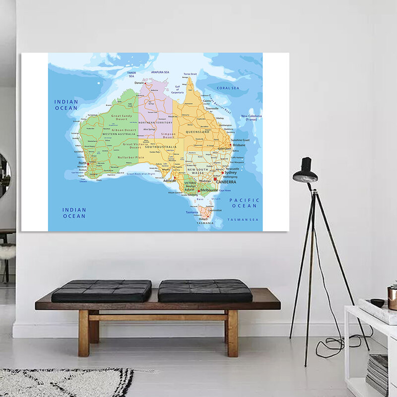 225*150 см австралийская политическая Дорожная карта, большой плакат, Нетканая Картина на холсте, школьные принадлежности, украшение для дома