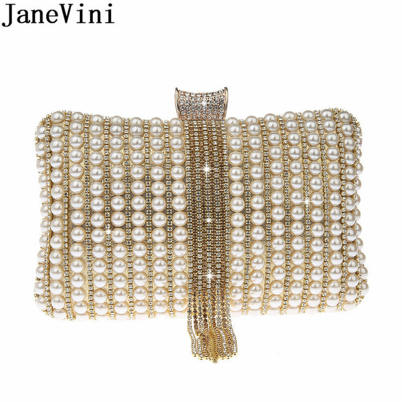 Janevini pérolas strass de prata bolsas de luxo bolsas femininas designer artesanal embreagem com corrente vestido casamento bolsa