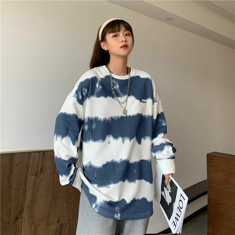 Tie-Dye Tops Amerikaanse Streetwear Vrouwen Sweatshirt Mid-Lengte 2020 Winter Nieuwe Losse Plus Fluwelen Dikke Vrouwen Harajuku hoodies