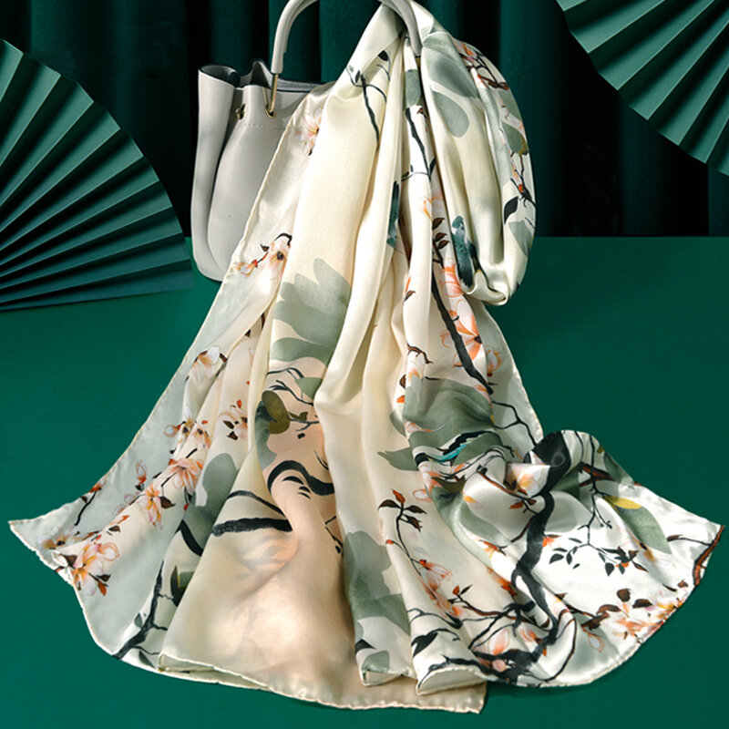 100% Natural Silk Scarves for Women Luxury Pure Silk Wraps Shawls Spring&Autumn Neckerchief Female Real Silk Muffler Foulard