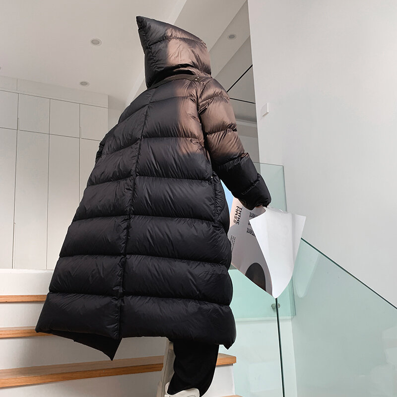 Abrigo de plumón con capucha para mujer, Chaqueta larga de gran tamaño, gruesa y Lisa, con gorro de mago, informal, para invierno, 2023