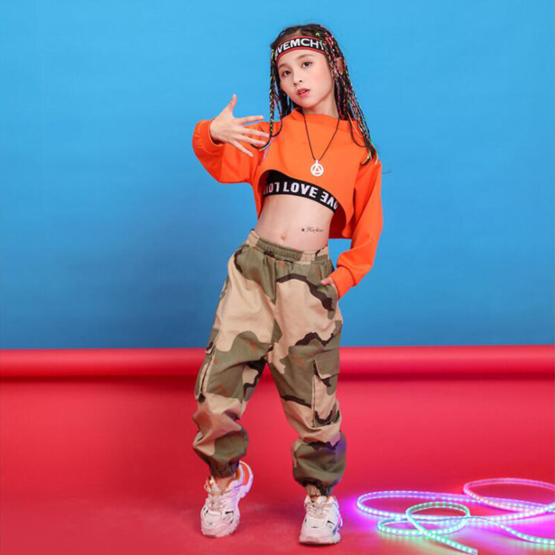 Kinder Hip Hop Kleidung Sweatshirt Top Ernte Laufen Lässig Hosen für Mädchen Kid Jazz Dance Kostüm Tragen Ballsaal Tanzen Kleidung