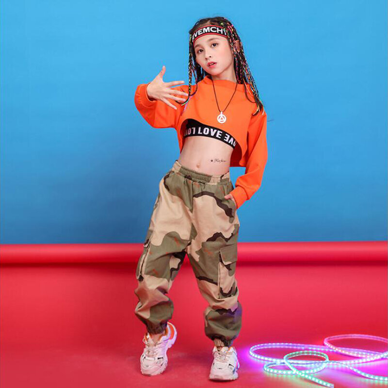 Bambini di Abbigliamento Hip Hop Felpa Top Crop Corsa E Jogging Casual Pantaloni per la Ragazza Del Capretto Jazz Costume di Ballo di Sala Da Ballo di Usura Dei Vestiti di Ballo