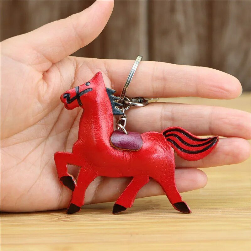 2020 new genuine leather creative handmade pony key chain bag accessories small red horse horse to success