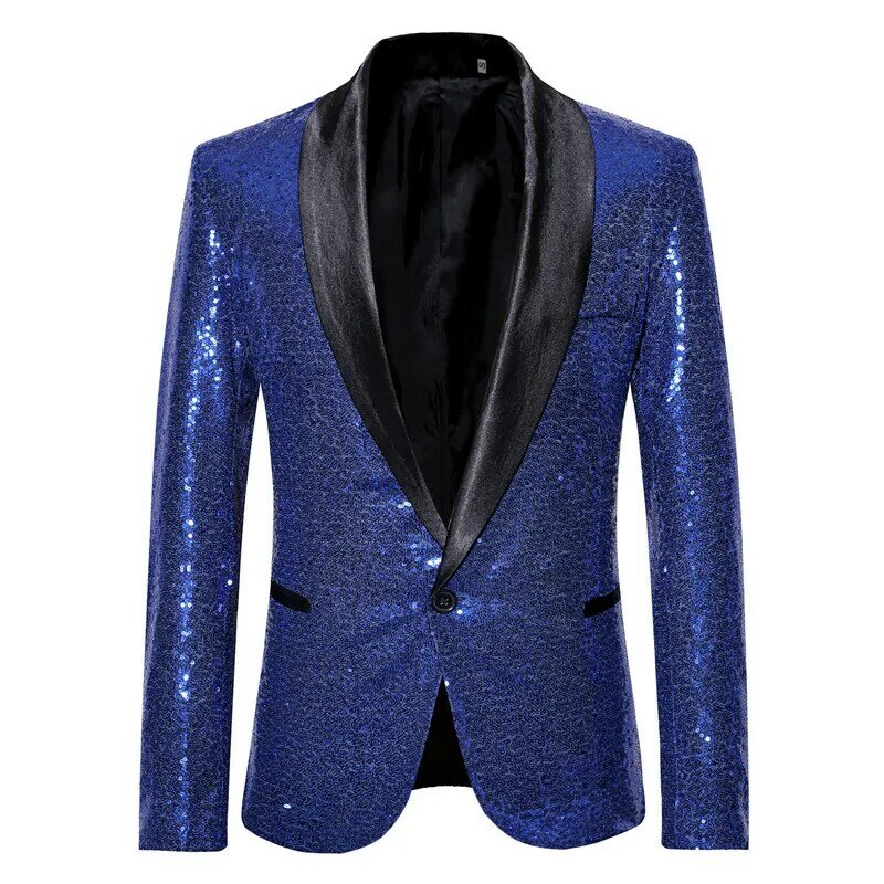 Mens Shiny Gold Sequin Glitter Blazer Jacket 2022 Fashion Shawl Collar One Button Suit Blazer Men Stage Singer Costume Homme