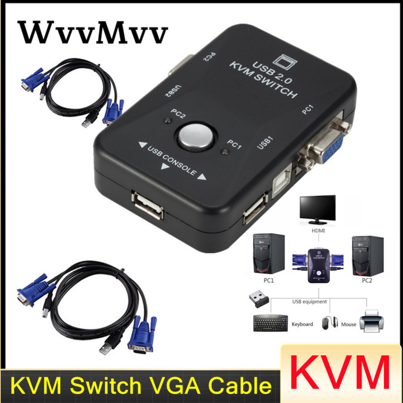 KVM Switch สาย Vga คุณภาพสูง USB 2.0 Vga Splitter กล่องสำหรับ USB Key เมาส์และคีย์บอร์ดอะแดปเตอร์สวิทช์ Usb เครื่องพิมพ์