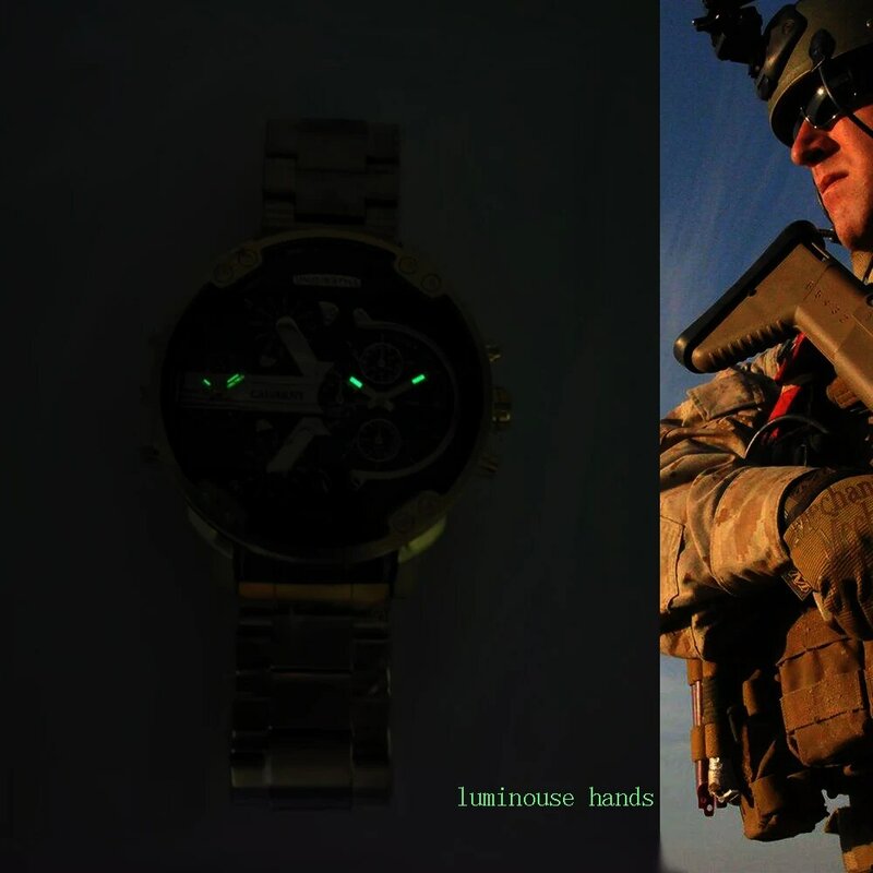 Cagarny Dual Display Luxury Watch Men Sport Quartz Clock Fashion Mens Watches Gold Steel Watch Relogio Masculino Dropshipping