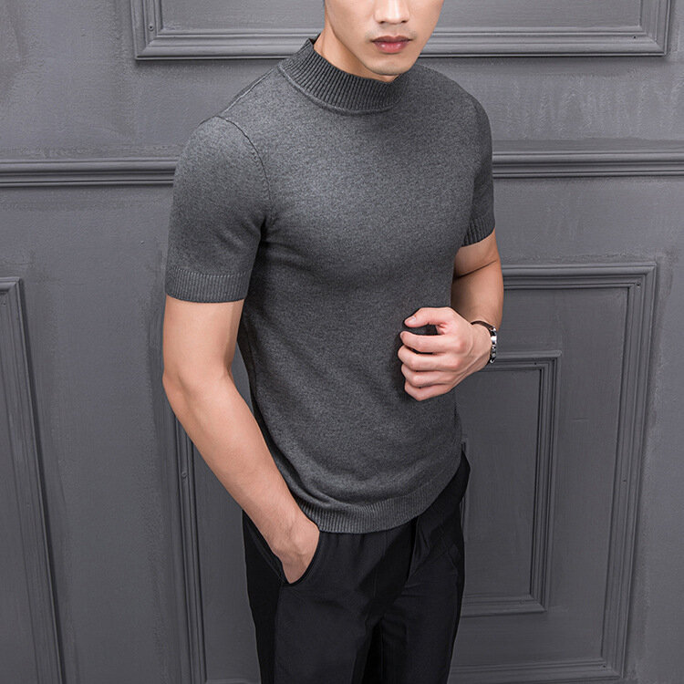Suéter de malha de gola semi-alta masculino, tops masculinos de meia manga, camiseta monocromática, MRMT, novo em marca, outono, 2022
