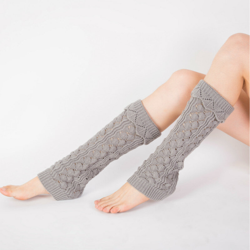 Medias cálidas de Invierno para mujer, medias con solapa y manga hasta la rodilla, tejidas, calentadoras de piernas