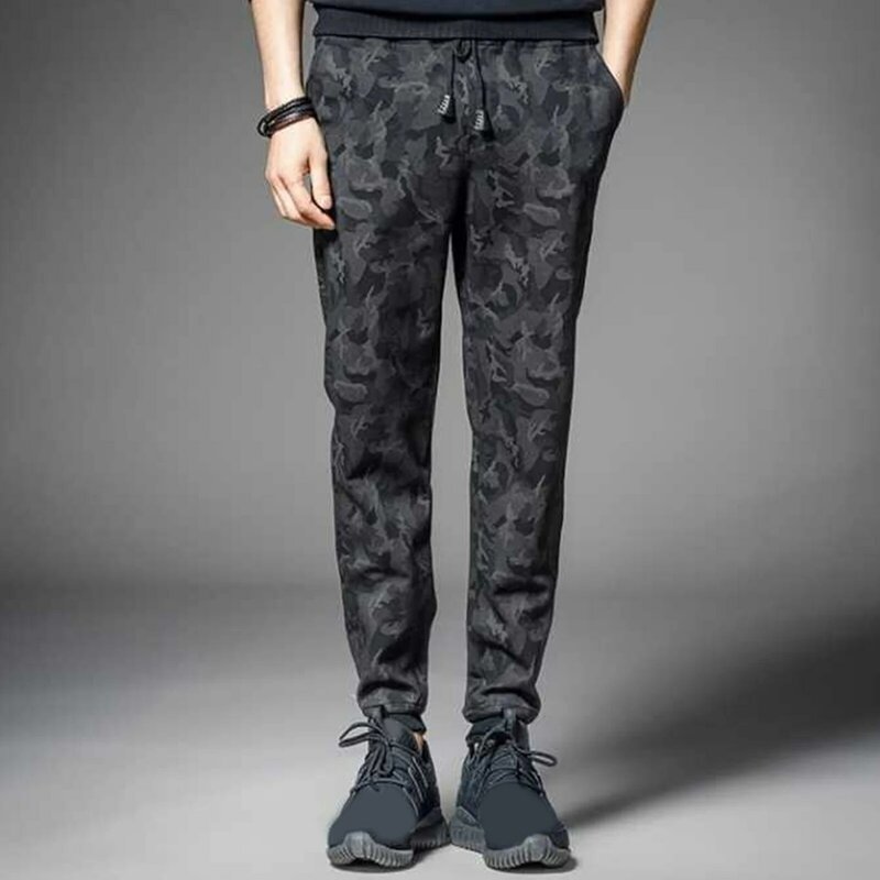 Męskie jesienne spodnie ze sznurkiem grube ciepłe spodnie kamuflażowe spodnie dresowe