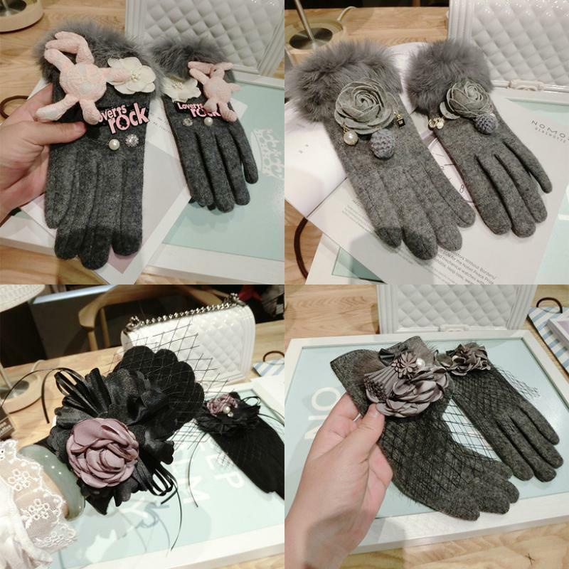 Cashmere Gloves Female Autumn and Winter Cute Cartoon Korean Gloves Fashion Thickening Warm Touch Screen Finger Cycling Gloves