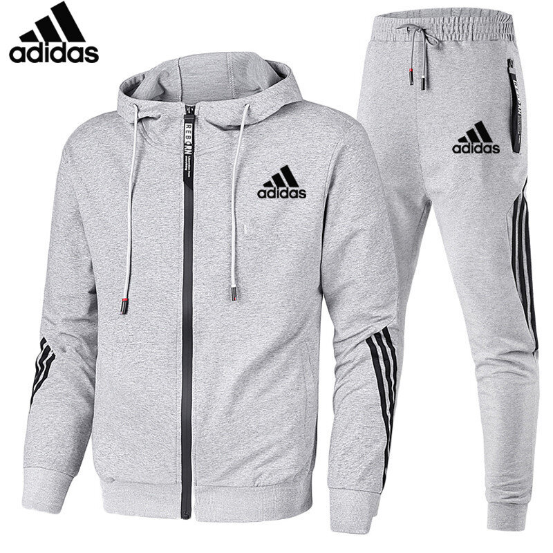 Adidasผู้ชายแฟชั่นชุดลำลองกีฬาผู้ชายHoodies/เสื้อกีฬาZipper Coat + กางเกงTracksuitผู้ชายแบรนด์เสื้อผ้า