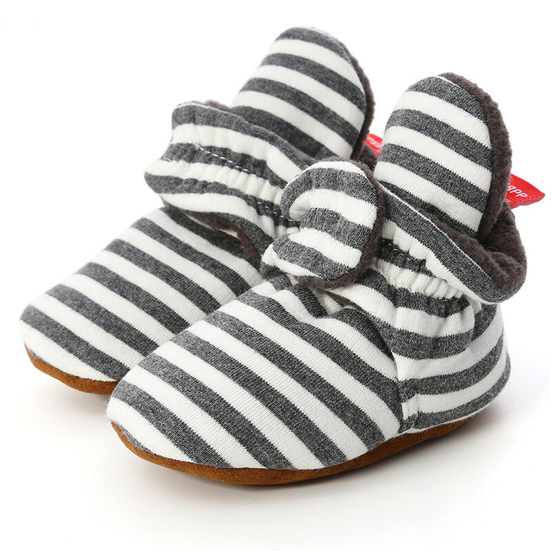 Infant Baby Shoes Socks Boy Girl Stripe Gingham Newborn Toddler First Walkers Booties Cotton Comfort Soft Crib Shoes