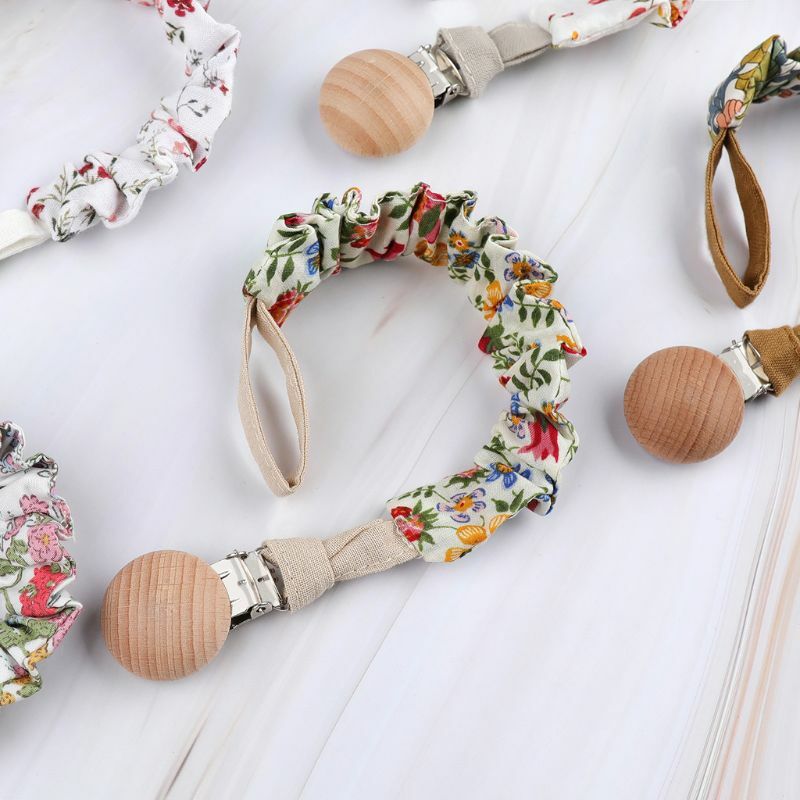 Cotton Linen Baby Pacifier Clip Chain Beech Wood Pacifier Clips Infant Dummy Holder Teething Toys Nipple Holder for Baby Feeding