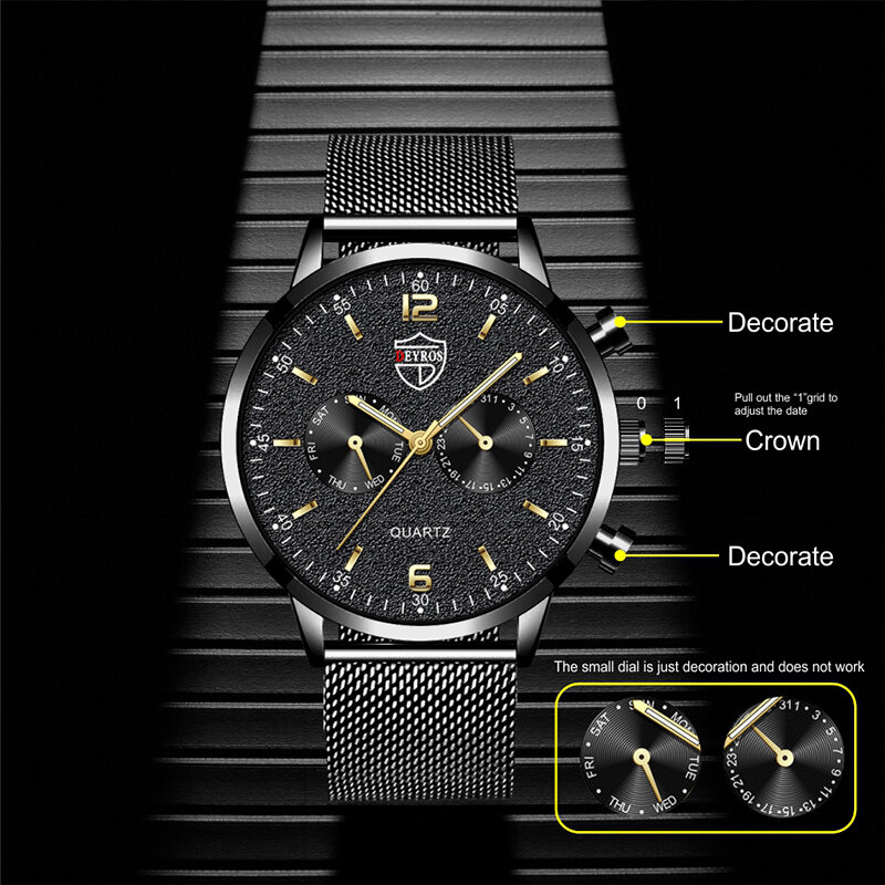 Luxury Business Men's Watches Stainless Steel Mesh Belt Quartz Wristwatch Men Sports Luminous Clock relogio masculino
