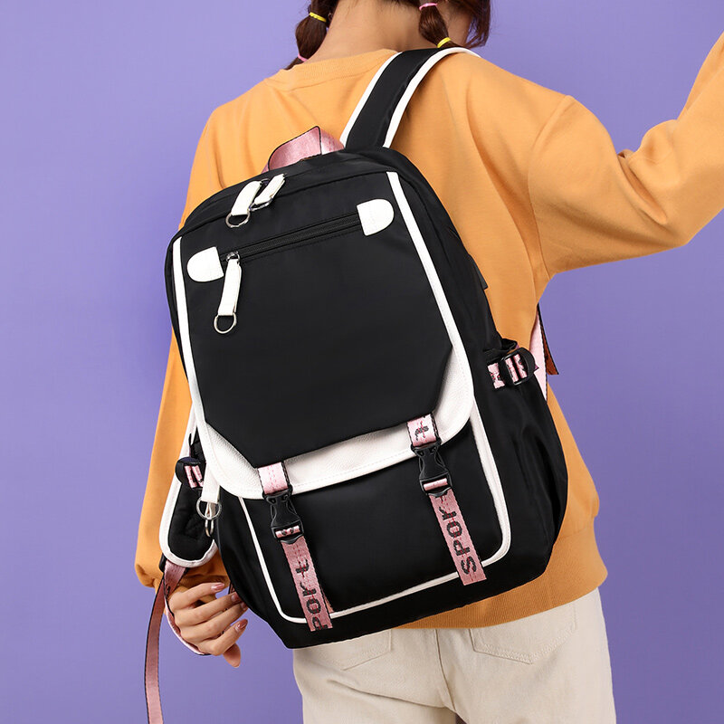 Fengdong-mochila escolar de estilo coreano para niñas, morral escolar bonito de color negro y rosa, kawaii, regalo para adolescentes