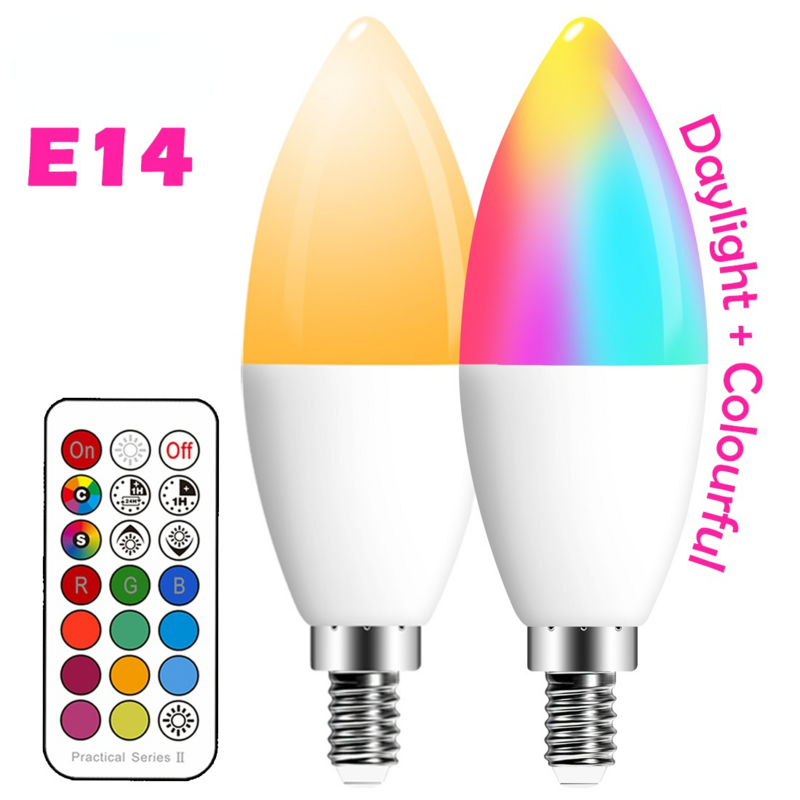 E14 LED Bulb Candle Color Indoor Neon Sign Light Bulb RGB Tape With Controller Lighting 220V Dimmable Smart Lamp For Home