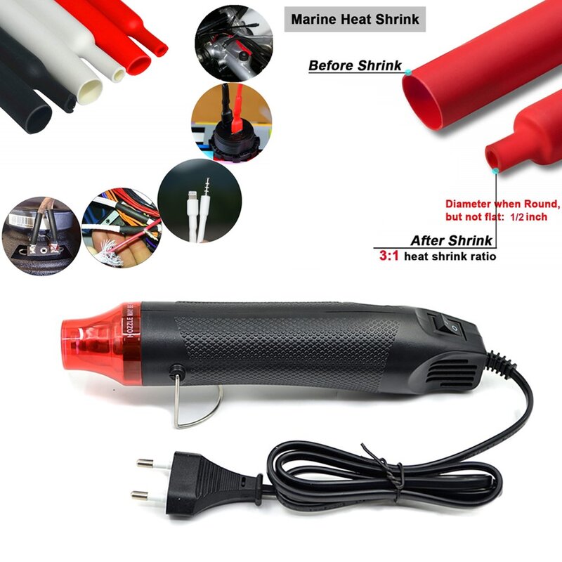 275PCS Waterproof Heat Shrink Tubing Kit Adhesive Lined Electrical Terminal Wire Cable Splice Marine Connector Butt Hot Air Gun