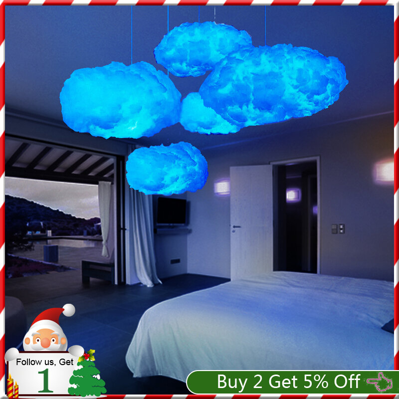 Lámpara colgante hecha a mano con forma de nube de algodón, Nube de Led creativa de noche para decoración del hogar y el dormitorio