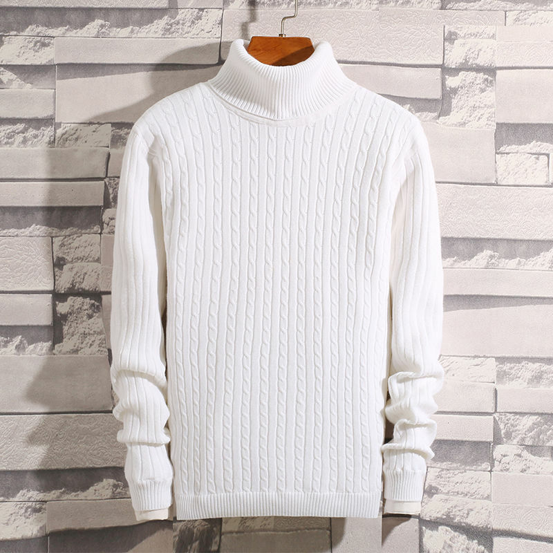 Men Sweater Winter High Neck Thick Warm Turtleneck Brand Male Sweaters Slim Fit Pullover Man Knitwear Mens Double collar White