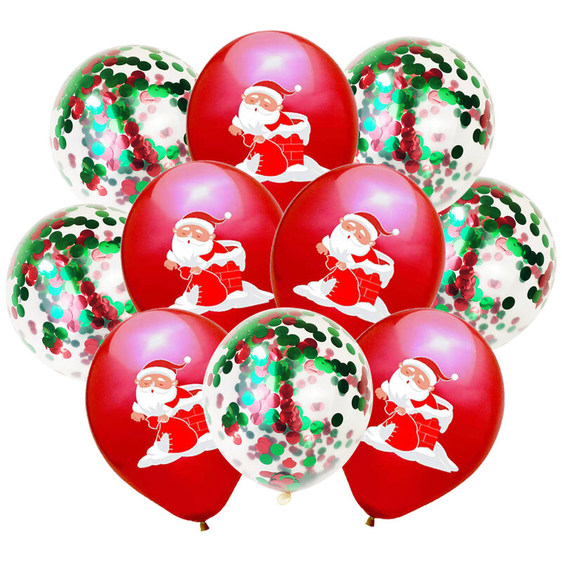 10pcs 12Inch New Santa Claus Deer Printed Latex Balloons Red Green Confetti Balls Helium Globo Christmas Decoras Xmas Party Deco