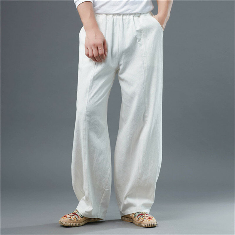 Calças masculinas casuais de linho, calças de linho de algodão para homens, cores sólidas, para corrida, hip hop, 7xg, 8xg