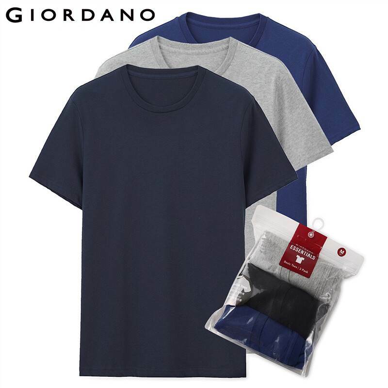 Giordano-camiseta masculina de algodão de manga curta, camiseta sólida de verão, tops masculinos respiráveis, roupas masculinas, 01245504, pacote 3