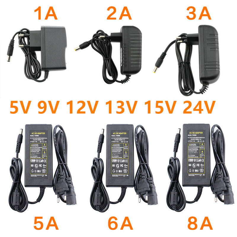 Transformador de alimentação CA, 12V, 5V, 6V, 8V, 9V, 10V, 13V, 14V, 15V, 24V, 1A, 2A, 3A, 5A, 6A, 8A, 220V a 12V AC LED Driver Adaptador, LED Driver