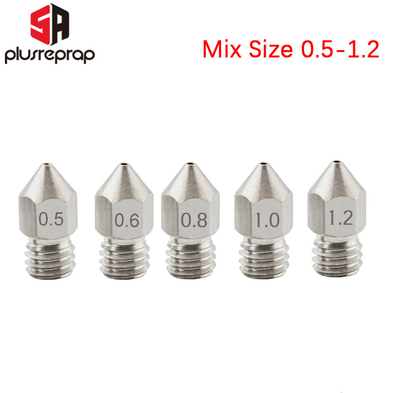 5 pz MK8 ugello 0.2mm 0.3mm 0.4mm 0.5mm 0.6mm M6 filettato in acciaio inox per 1.75mm filamento stampante 3D estrusore testina di stampa