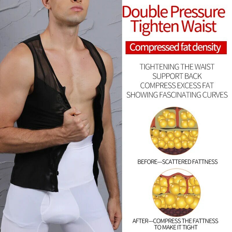 Mens Body Shaper Abdomen Slimming Shapewear Belly Shaping Corset Top Gynecomastia Compression Shirts WIth Zipper Waist Trainer