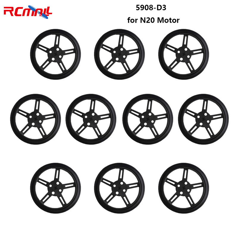 RCmall 10pcs 5908-D3 Black Wheel for N20 Motor
