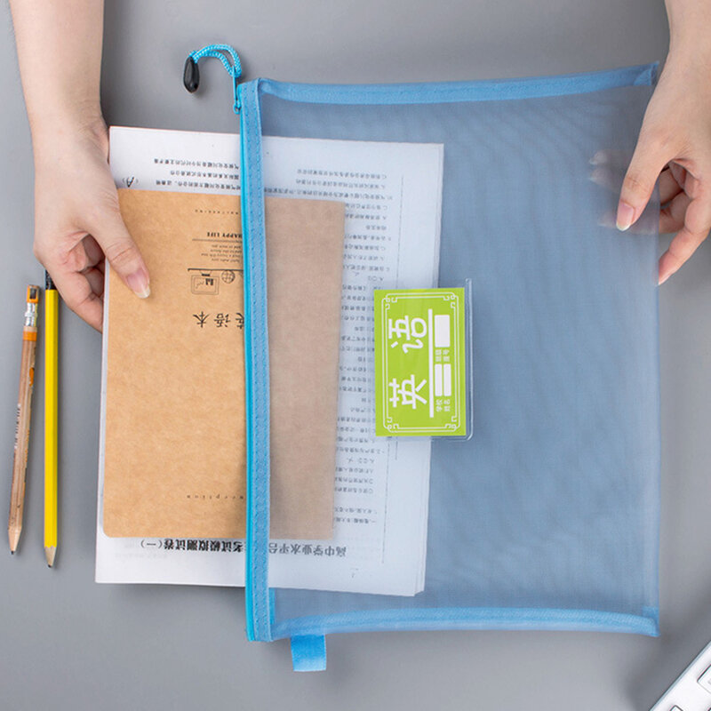 Simples Transparente Malha Lápis Case, Malha Documento Bag, Zipper Papelaria Bag, Nylon Bag, Escritório Material Escolar, Atacado, A4, A5, A6