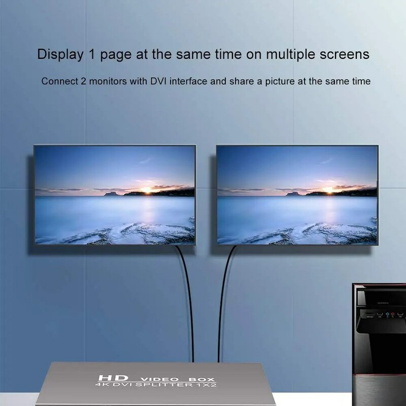 Разветвитель DVI с 2 портами, двойной монитор 1 в 2 выхода (разделяет 1 видеосигнал на двойной дисплей), поддерживает разрешение до 4K2K/30 Гц