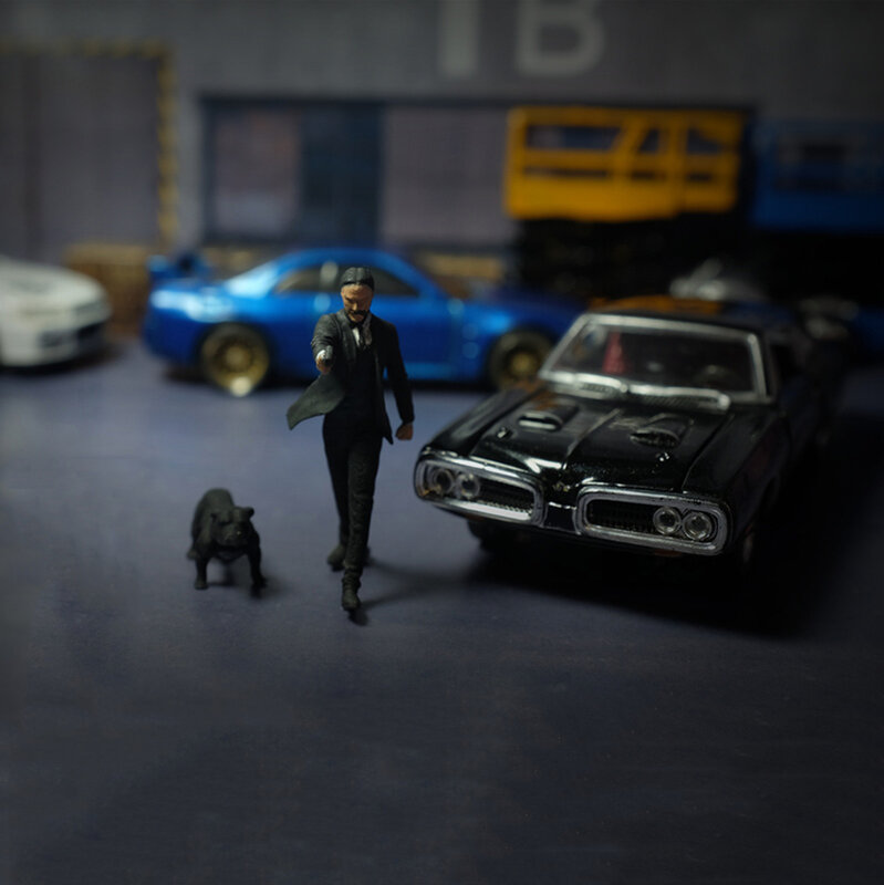 1:64 killer series Nanoer Pitbull doll car scene set American Pit Bull Terrier character doll resin movie vehicle toys parts
