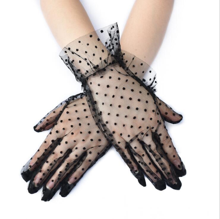 Женские перчатки для выпускного вечера сексуальные прозрачные кружевные перчатки в горошек с закрытыми пальцами для вечерних платьев свадебные перчатки